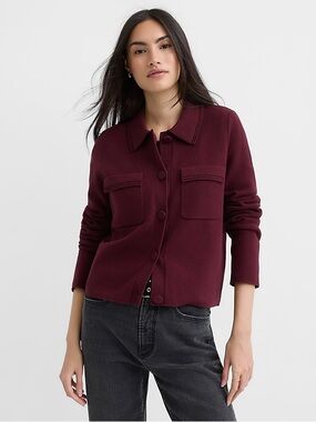 Loft Embroidered Trim Sweater Button-Front Jacket Burgundy Size M